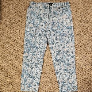 Women's Blue Paisley Slim Ankle Pants